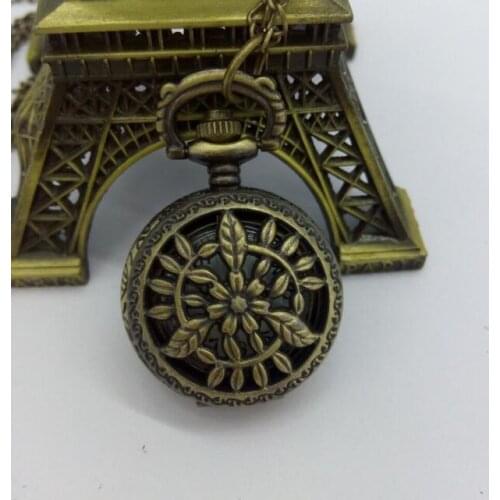 New Arrive Small Size Bronze Leaf Pocket Watch Necklace For Xmas Gift pocket watch steampunk quartz watch