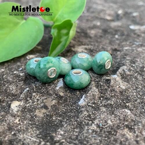 Mistletoe 925 Sterling Silver Faceted Fine Natural Nephrite Jade Stone Bead Jewelry