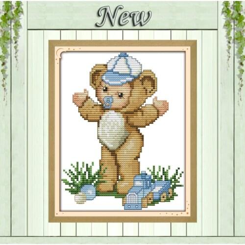 The lovely baby bear boy painting pattern print on canvas DMC 14CT 11CT DIY Cross Stitch chinese Needlework Embroidery Sets kits