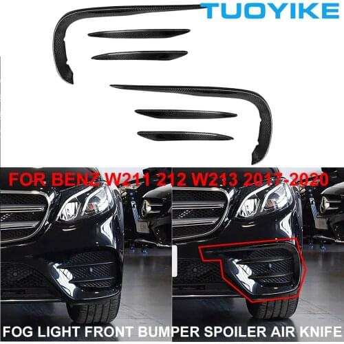 6PCS/set Car Dry Carbon Fiber Fog Headlight Front Bumper Lip Splitter Cover For Mercedes BENZ W211 W212 W213 E200 E260 E300 E320