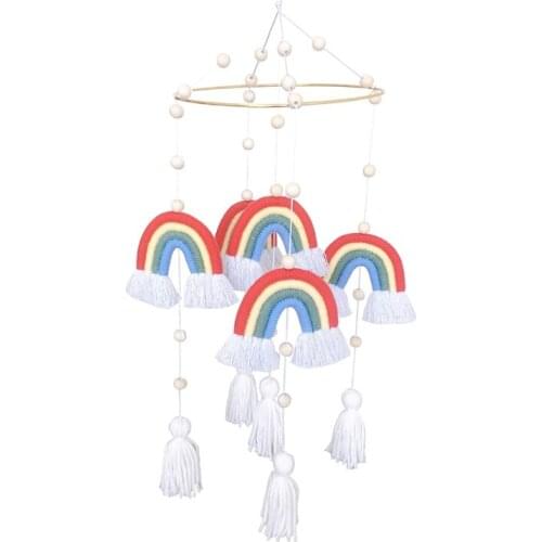 Rainbow Hanging Handmade Weaving Ornament Nordic Baby Kids Room Wall Decor Baby Rattle Mobile Toys Crib Toy