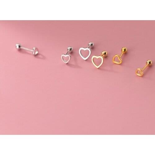 Enosola 925 Sterling Silver Small Hollow Heart Screw Stud Earrings for Student Daughter Kids Mini Ear Hole Dating Piercing S925