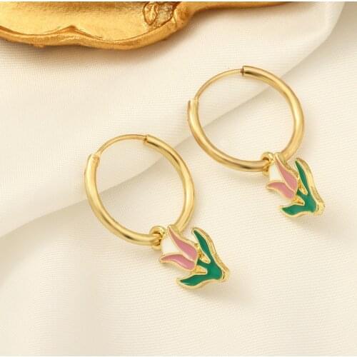 Retro Tulip Earrings Minority French Gentle Sweet Girl Simple Spring Earrings Retro Fashion Trendy Earrings