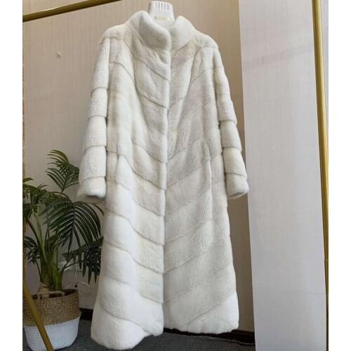 Real Mink Fur Women Medium long Coat Female detachable sleeves stand coollar Mandarin Collar good quality Real Mink Fur Jacket