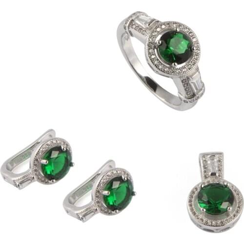 SHUNXUNZE Luxury jewelry sets women Engagement wedding set(ring/earring/pendant) Peridot Cubic Zirconia Rhodium Plated R3191Dset