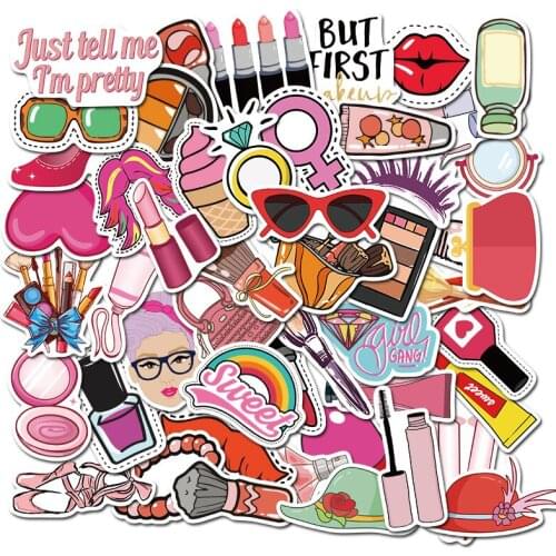 50 PCS Cute Girl Makeup Series Sticker For Chidren Toy Waterproof For Skateboard Laptop Suitcase Case Table Decal Stickers F4