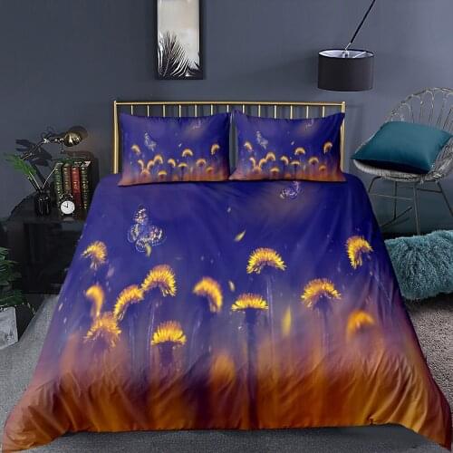 Super Soft Autumn Home Textile Luxury Duvet Cover Black Dandelion Bedding Set And Pillowcase Single Twin Queen King Size