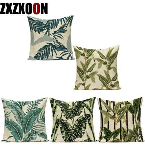 Tropical Plants Palm Monstera Summer Decorative Throw Pillows Polyester Cushion Cover Palm Leaf Green Home Decor Pillowcase
