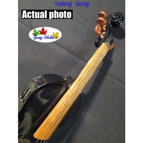 Solid wood Black color 5 strings 4/4 electric violin +Acoustic violin #8148