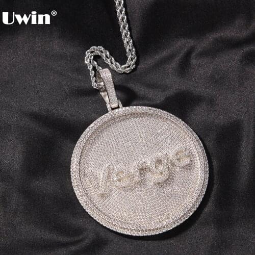 UWIN Custom Pendant Necklaces Full Iced Out Cubic Zirconia Round Pendant Name Portrait Personalized Necklaces Hiphop Jewelry