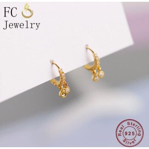 FC Jewelry 925 Silver Unusual Small Gold Color Bell Shape Cubic Zircon Pendant Hoop Earring For Women Accessories Ear 2020 NEW