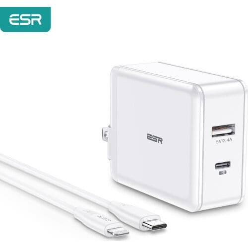 ESR 30W Power Delivery Charger Type C to Lightning Cable Fast Charger Plug USB C PD Charger 5V for MFi Charger for iPad iPhone