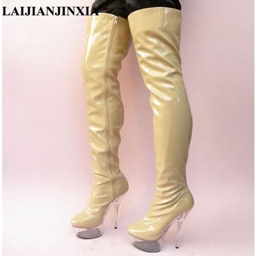 LAIJIANJINXIA Women 15cm High Heels Nightclub Over The Knee Boots Clear Platform Shoes Dancing Shoes Pole Dance Shoes