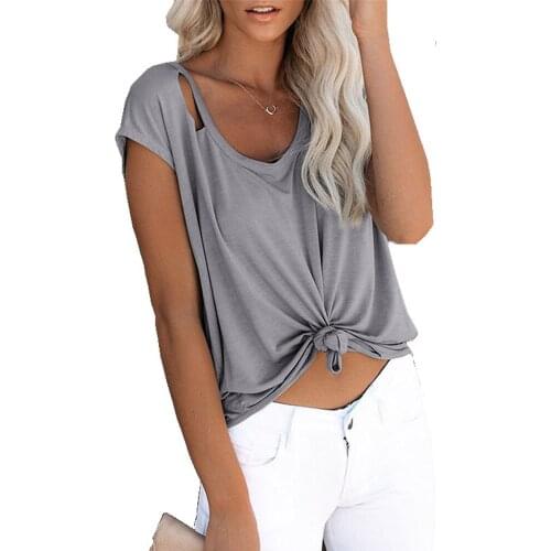 2021 Summer Hole Trend Loose Round Collar Pullover Womens Leisure Time Top Shorts Sleeve Over Size Ladies Hole Solid T-shirts