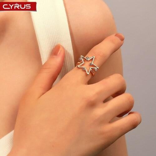 Retro Zircon Hollow Five-pointed Star Rings for Women Elegant Gold Color Finger Ring Fashion Birthday Jewelry Gifts Wholesale