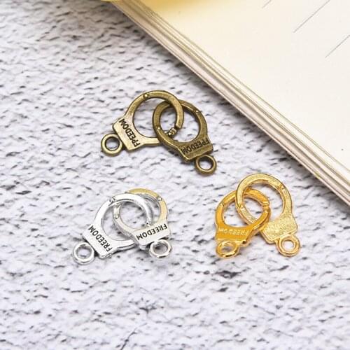10Pcs/Set Vintage Charms Handcuffs Freedom 30x10mm Antique Making Pendant Fit Vintage Tibetan Silver Color DIY Handmade Jewelry