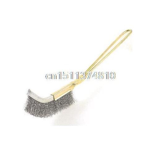 15.5cm Long Brass Tone Handle Silver Tone Bent Steel Wire Brush