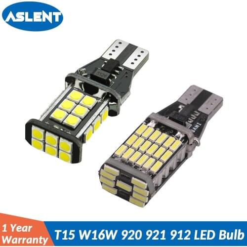 ASLENT 2Pcs T15 W16W 920 921 912 LED Reverse Light Bulbs Canbus 4014 45SMD Highlight LED Backup Parking Light Lamp Bulbs DC12V