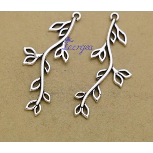 20pcs/lot--43x17mm, Antique silver plated leaf branch charms,DIY supplies,Jewelry accessories