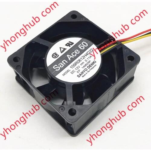 Sanyo Denki 109R0612H4D22 DC 12V 0.11A 60x60x25mm 3-Wire Server Cooling Fan