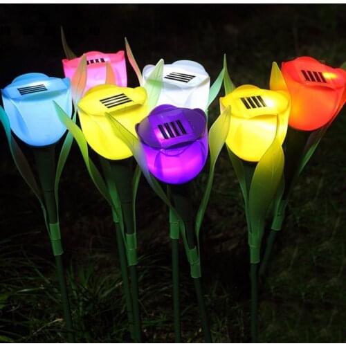 6PCS Solar LED Garden Light Outdoor Landscape Colorful Tulips Flower Waterproof IP45 Garden Decoration Lamp For Street Pathway