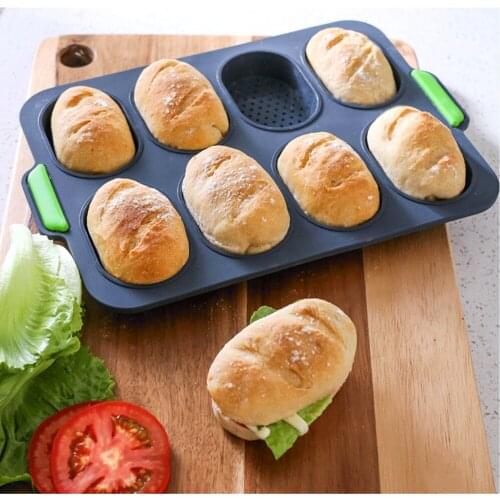 8 Holes Silicone Mold Non-stick DIY Bread Hamburger Muffin Pan Baking Tools Toast Mould Cake Tray Bakeware