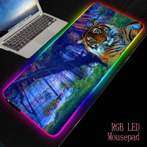 Mairuige Animal Tiger Forest Gaming RGB Large Mouse Pad Gamer Big Mouse Mat Computer Mousepad Led Backlight Keyboard Desk Mat