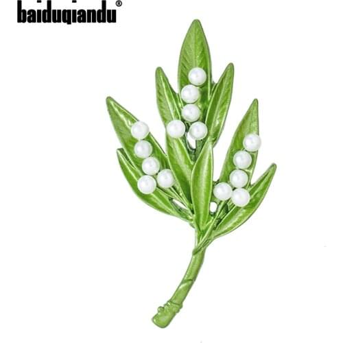 Baiduqiandu Pearls Leaf Brooches For Women Men 2-color Maple Enamel Plant Flower Wedding Party Office Gifts