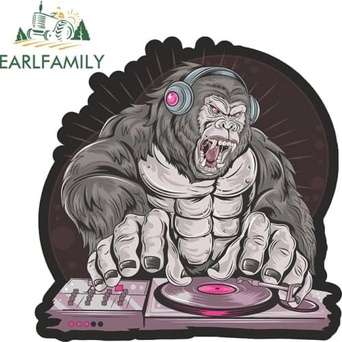 EARLFAMILY 13cm x 12.9cm for Grumpy Gorilla Dj Car Sticker Waterproof Anime Scratch-proof Window Trunk Decal Race Car Decoration