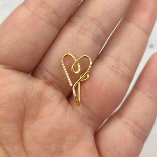 Punk Heart Shape Nose Cuff Ring 2021 For Women Copper Wire Fake Piercing Gold Silver Color Clip Nose Ring Body Jewelry Gift New