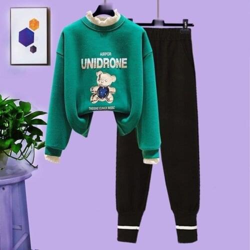 Two Piece Set Women Sports and Leisure Suit Plus Velvet Winter Warm Warm Sweater and Pants Suit