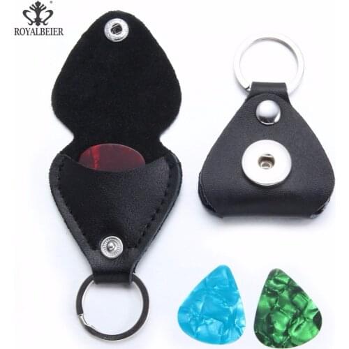 RoyalBeier Leather Guitar Paddle Bag For 18mm Buttons Black Picks Bag Package Holder Guitar Part Accessories Tool Wholesale
