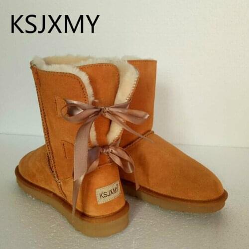 KSJXMY New Arrival 100% Real Fur Classic Mujer Botas Waterproof Genuine Cowhide Leather Snow Boots Winter Shoes for Women