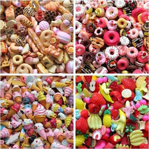 10 Pcs Mini DIY Resin Candy Donut Accessory for Phone Case Decoration Miniature Resin Cake Fruits Candy Chocolate