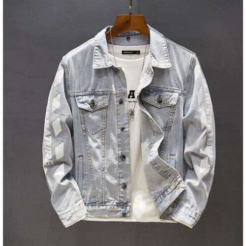 Fashion Trend Male Denim Coat Jackets England Style Casual Jean Overcoat Mens Light Blue Cotton Bomber Jacket Regular Fit Tops