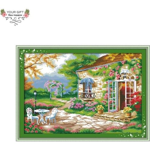 Your Gift F231 14CT 11CT Counted and Stamped Home Decoration Romantic Backyard Garden Needlework Embroidery Cross Stitch kits