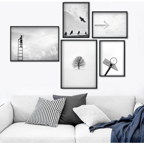 Wall Art Canvas PaintingLadder Basket Plane Bird Tree Arrow Nordic Posters And Prints Wall Pictures For Living Room Home Decor