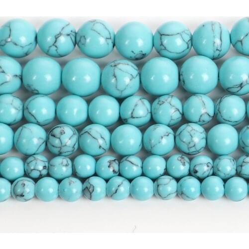 Natural Stone Cracked Lake Blue Turquoises Veins Charm Round Loose Beads For Jewelry Making Needlework Bracelet Diy Strand4-12MM