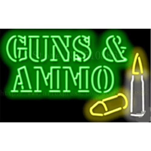 Guns & Ammo NEON SIGN REAL GLASS BEER BAR PUB LIGHT SIGNS display exchange Transaction Advertising Light 17*14"