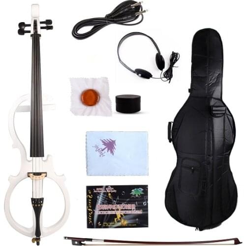 New 4 string electric cello white Silent Cello Solid wood Ebony fittings Bag Bow