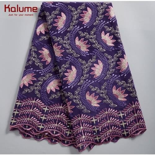 Kalume Latest Afrian Cotton Lace Fabric 2021 Swiss Voile Lace In Switzerland Purple Nigerian Lace Fabric For Women Dress F2330