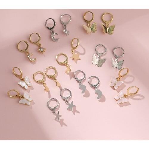 Wholesale Various Female Fashion Bowknot Moon Star Drop Dangle Earrings for Women Alloy Metal Party Jewelry Accessory Girl Gift