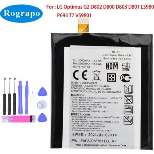 Original 3000mAh BL-T7 Replacement Smart Mobile Phone Accumulator Battery For LG D802 D800 D803 Optimus G2 P693 T7 VS9801