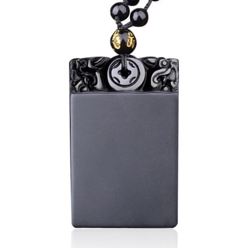 Handwork Natural Black Obsidian Matte Polishing Pendant Necklace For Men Women Lucky Peace Amulet Pendants With Bead Chain
