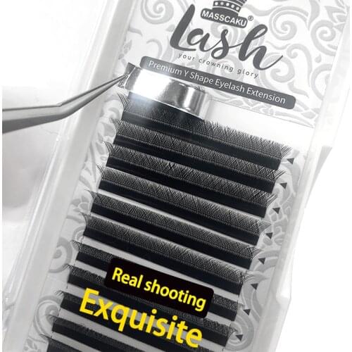 New Arrival YY Shape lash Fluffy Individual Eyelash Extensions Natural Soft Premium Matt Black Y Type False Eyelashes