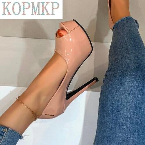 2021 Summer Patent Leather Shoes Women Sandals Platform Peep Toe Beach Pumps Casual Thin Heels Ladies Slides Zapatos De Mujer