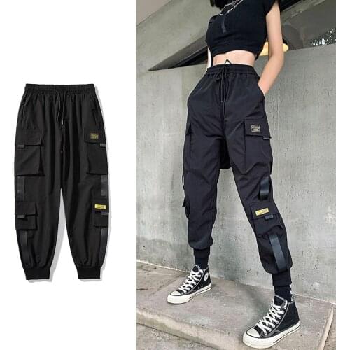 Streetwear Black Pants Women Autumn Korean Elastic Waist Sweatpants Baggy Pants Summer Hip Hop Harajuku Trousers Women 17353