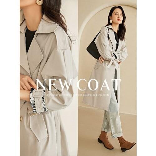 High-end atmosphere windbreaker womens high-end sense of autumn 2021 new product two-wear cuff mid-length coat