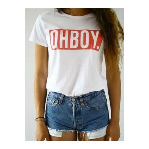 Women Tshirt OHBOY Letters Print Casual Cotton Funny Shirt White Top Tee Hipster Plus Size Camiseta HH305-282