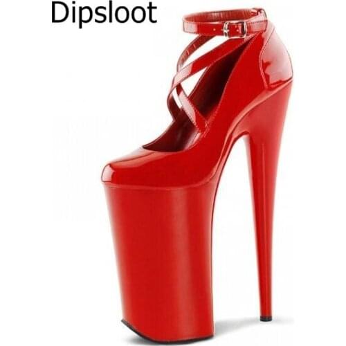 Women Fashion Solid Black Red White Super Platform 9 cm/4.5 cm Cross Buckle Strap 20 cm/15 cm Heel Party High Heel Pumps Shoes